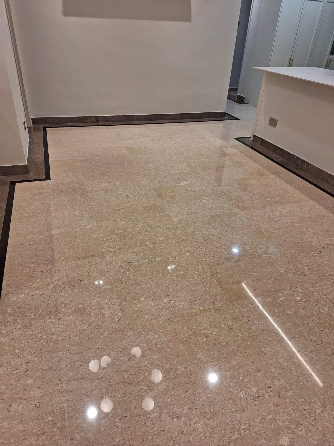 Scratched marble before after